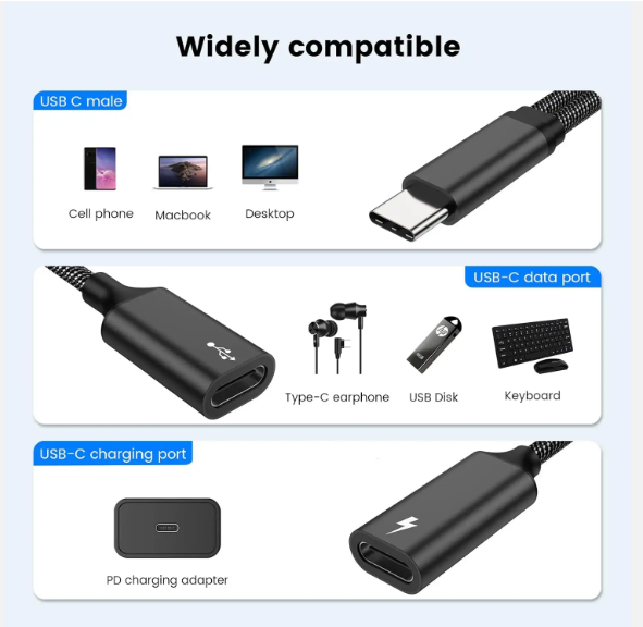 Female Adapter Splitter Cable Male to 2USB-C Female Cord Converter Dual Double USB C Port Hub Split Adapter