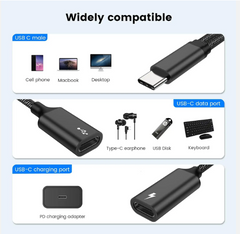 Female Adapter Splitter Cable Male to 2USB-C Female Cord Converter Dual Double USB C Port Hub Split Adapter