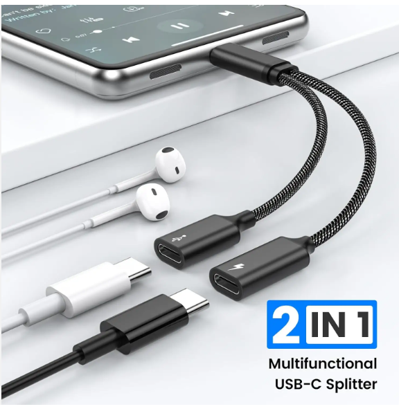 Female Adapter Splitter Cable Male to 2USB-C Female Cord Converter Dual Double USB C Port Hub Split Adapter